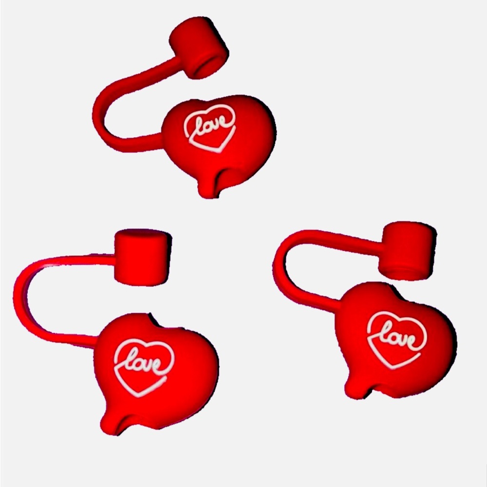 Heart Love Red Tumbler Accessory Straw Covers (3) NWOT